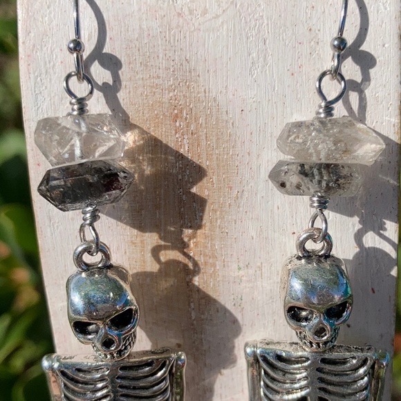 Herkimer diamond skeleton mermaid earrings - Picture 4 of 6